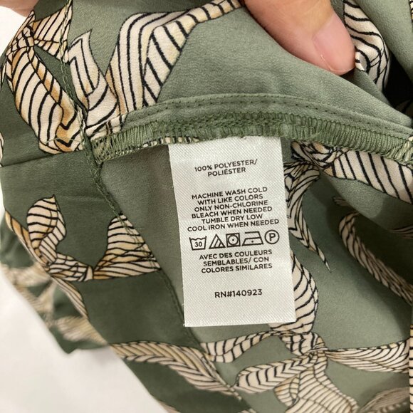 LOFT sz XL Green Tan Floral Abstract Balloon Sleeve Button Popover Blouse Office - Picture 7 of 9